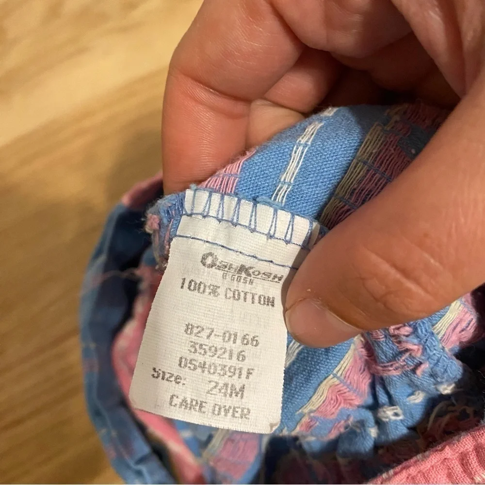 Vintage Oshkosh Denim Overalls Bow 24 mos Vestpak V-back Pink Made in USA